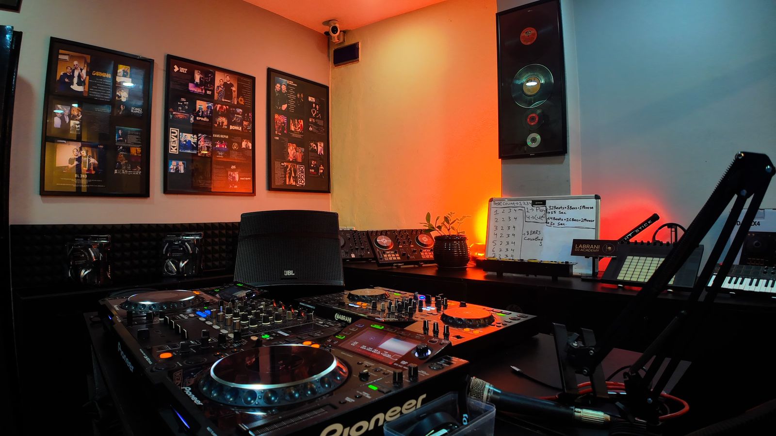 Labrani DJ Academy studio setup and Pioneer DJ controllers in Jamal, Kathmandu