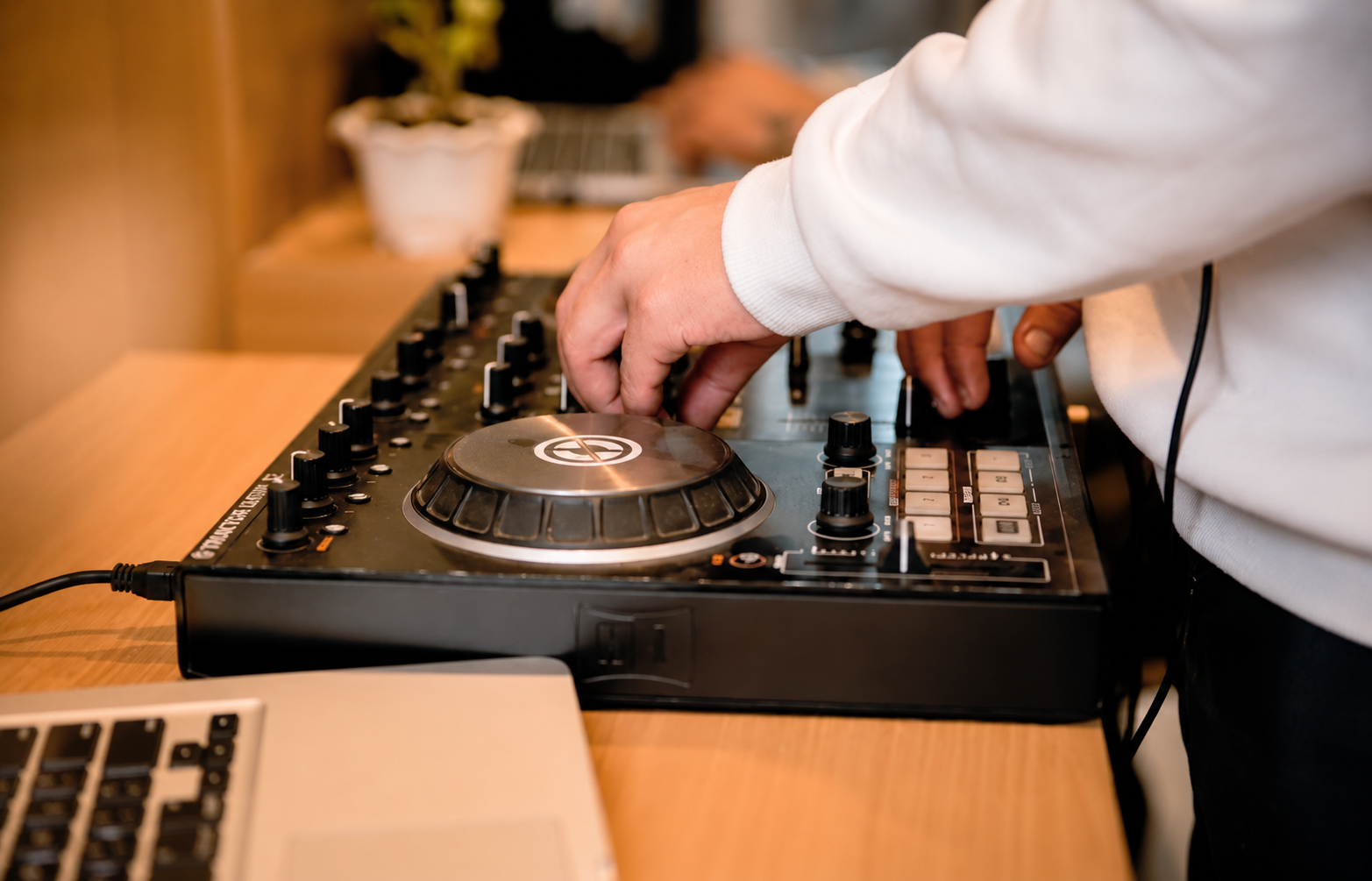Sound engineering and DJ mixing workstation at Labrani
